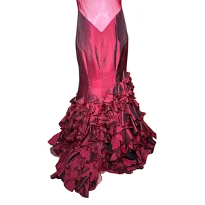 Tiffany Designs Burgundy Beaded Ruffle Mermaid Formal Gown Size 10 thumbnail 2