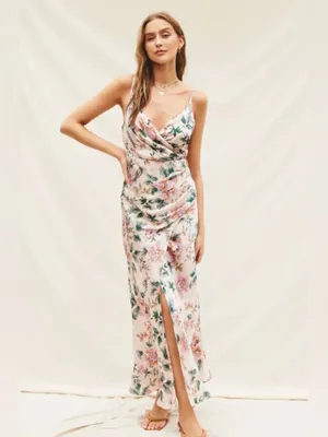 Baltic Born Annabel Satin Maxi Dress Sleeveless Floral Pink Green S thumbnail 4