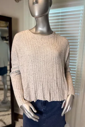 Madewell Merino Wool Alpaca Blend Boxy Ribbed Sweater Small Gray Cozy Neutral thumbnail 1