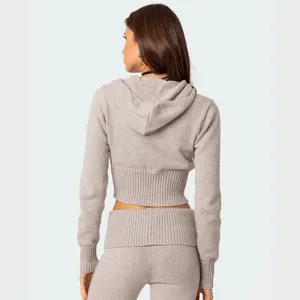 Edikted desiree knitted hooded cardigan, cropped in Gray Melange thumbnail 6