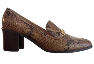Tory Burch Jessa Snake Embossed Leather Loafer Pumps Block Heel 9.5M thumbnail 1