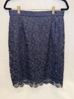 UNIQLO Navy Floral Lace Skirt |‎ Romantic Cottagecore Feminine Lace Overlay L thumbnail 2