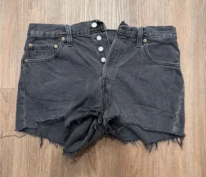 Levis 501 Original Womens Cutoff Denim Shorts Faded‎ Black Button Fly Size 29 thumbnail 1