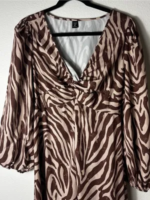SHEIN Curve Zebra Print Twist Front Dress Plus 0XL (12) thumbnail 3