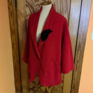 Vintage 90s Red Fleece Cape Jacket Le Moda Oversized Shawl Collar Poncho Coat thumbnail 11