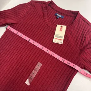 NWT Spao top Korean brand women’s ribbed shirt medium burgundy‎ top stretch thumbnail 5