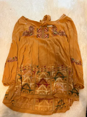 Free People XS Dress, Patterned, Burnt Yellow, Open Tie Back thumbnail 1