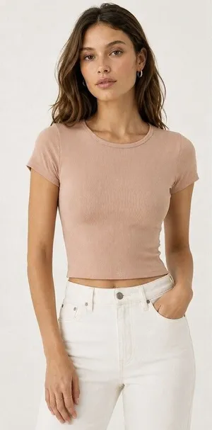 Reformation Ribbed Organic Cotton Baby Tee Blush Pink Short Sleeve Top thumbnail 1