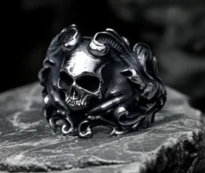 & Other Stories Men’s Stainless Steel Punk Skull Gothic Design Adjustable Ornate Ring Size 9-14 thumbnail 3