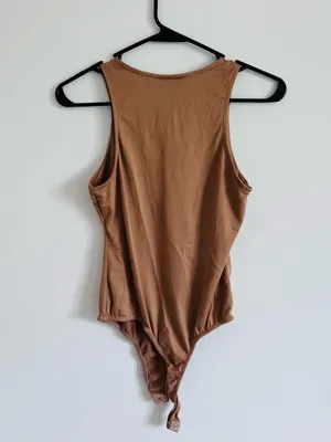 90s Minimalist Camel High Neck Bodysuit Sleeveless thumbnail 2