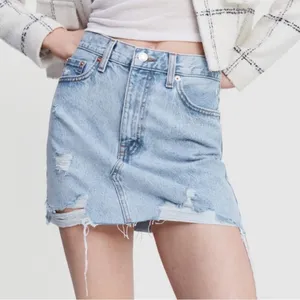 Mango MNG High Waist Denim‎ Mini Skirt Hailey Raw Hem Size S thumbnail 1