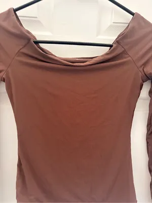 Sukksess Off-Shoulder Long Sleeve Top in Brown thumbnail 2