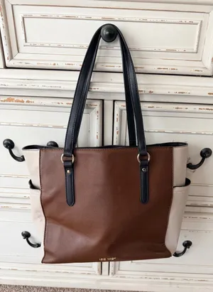 Nine West Brown, Cream & Black Colorblock Tote thumbnail 1