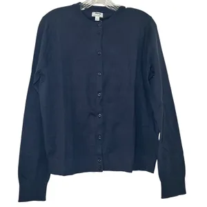 NWT J.Crew Classic Cardigan Navy Blue Button Front Cotton Sweater Womens L thumbnail 1