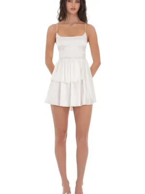 Lucy in the Sky Satin Jaquard Ruffle Mini Dress White Small NWT FLAW thumbnail 9