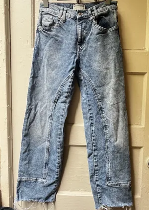 We the Free Risk Taker Jeans Sz 25 Blue Mid Rise Raw Hem Stretch Festival Rodeo thumbnail 1