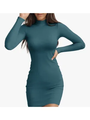 NWOT Blue Ribbed Bodycon Dress Size M thumbnail 3