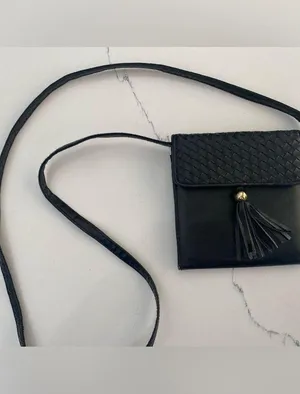 Vintage 80s-90s Faux Leather Black Small Crossbody Purse With Tassels thumbnail 4