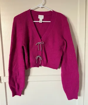 H&M Fuchsia Cardigan with Bow Accents thumbnail 1