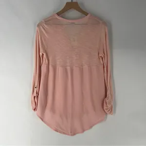Lucky Brand Light Pink Woven Mix Henley Top Size‎ S thumbnail 9