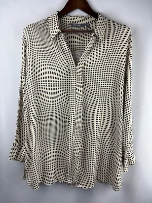 Women’s Ulla Popken Size 16/18 Cream Beige Black Patterned Blouse thumbnail 1