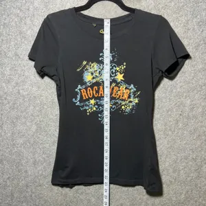 Y2K Rocawear Graphic Baby‎ Tee Black Blue Orange Glitter Logo Small Streetwear thumbnail 2