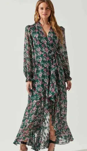 Astr the Label Kamila Dress green floral maxi ruffle $178 summer revolve party thumbnail 1