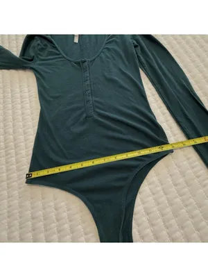 Free People Green Snap Henley Bodysuit Long Sleeve Sz XS Extra Small thumbnail 5