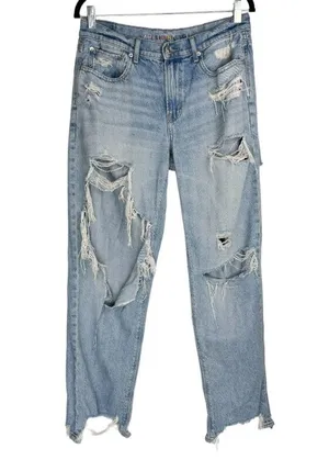 American Eagle Womens 90s Straight Pride Jeans Sz 10 Distressed Light Wash thumbnail 1