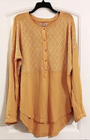 Free People Henley Long Sleeve Top Sweater, Size XL New with Tag Retail $108 thumbnail 3