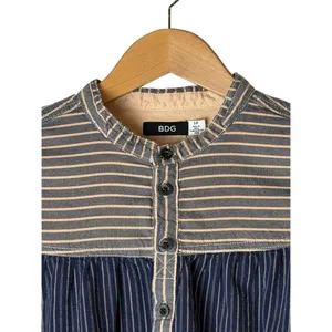 BDG Shirt Women Small Blue Mixed Stripe Band Collar Cotton Top Popover Preppy thumbnail 4