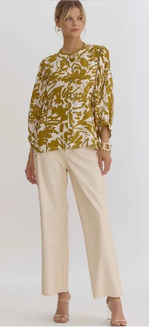 Entro Leaf Print Button Down Top Sz S (fits large) thumbnail 1