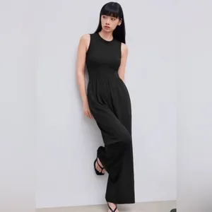 CIDER Solid Wide Leg Corset Rib Jumpsuit Black Minimalist Chic Vibe Size Large thumbnail 6