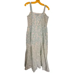 Lane Bryant Blue Floral Smocked Bodice‎ Maxi Dress Sleeveless Cotton Size 12 thumbnail 4