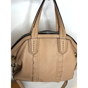 Oryany Tan Leather Whipstitch Satchel Crossbody Handbag Gold Hardware thumbnail 3