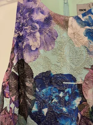 ASOS Teal Floral Gold Jacquard Dress - Size 6 thumbnail 2