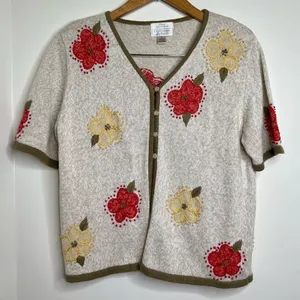 VTG Christopher & Banks Hand Embroidered Sweater Women’s Medium Floral thumbnail 1