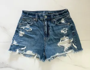 Women’s American Eagle Blue Denim High-Rise Ripped Mom Short - 00 thumbnail 1