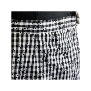Vintage 1970s Black White Gingham Skirt with Black Flocked Flowers Medium thumbnail 5