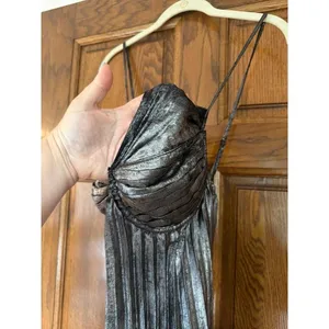 Lulus Brilliant Allure Silver Metallic Lurex Pleated Maxi Dress XL thumbnail 3