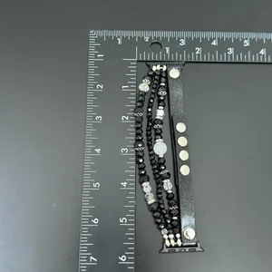 Black Silver Beaded Watch Band Compatible Apple Watch 40/41mm thumbnail 5