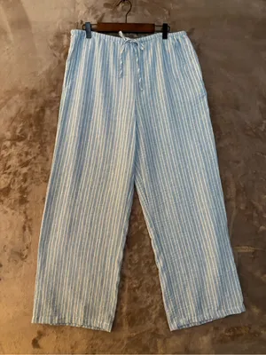 HG Wide Leg Linen Blend Pants Light Blue Stripe Women’s Size XL thumbnail 1