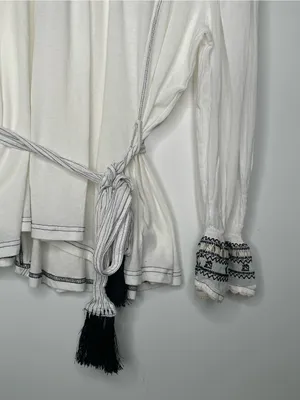Free People On Holiday Embroidered Sash Waist Blouse White Size Small thumbnail 5