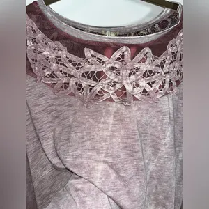 Buckle Gimmicks Collection Mauve Mesh Paisley CrissCross Long Sleeve Size Large thumbnail 9