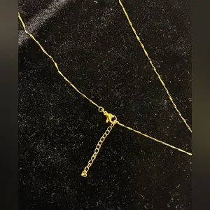 Sparkling Gold tone Initial "E" Square Pendant Necklace thumbnail 5