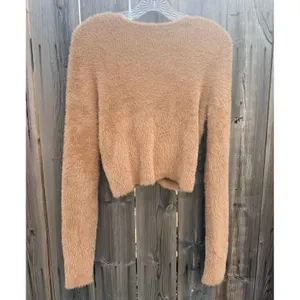 Aerie NEW Fluffy-4-Ever Reversible Twist Sweater In Cappuccino Size L thumbnail 6