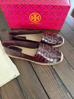 Tory Burch Burgundy Croc-Embossed Logo Espadrilles thumbnail 2