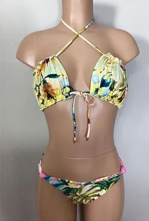 New. Pilyq/PQ oasis ruched reversible bikini. L-top/M-bottom. Retails $156 thumbnail 1