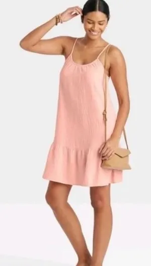 Universal Thread Peach Pink Gauze Tiered Ruffle Mini Dress Large thumbnail 1
