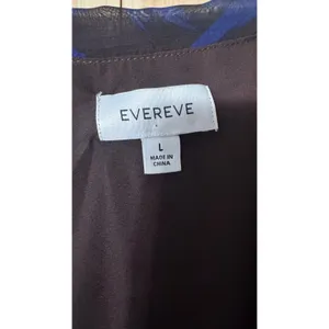 Evereve Blue Brown Abstract Floral Smocked Peplum Balloon Sleeve‎ Blouse Large thumbnail 2